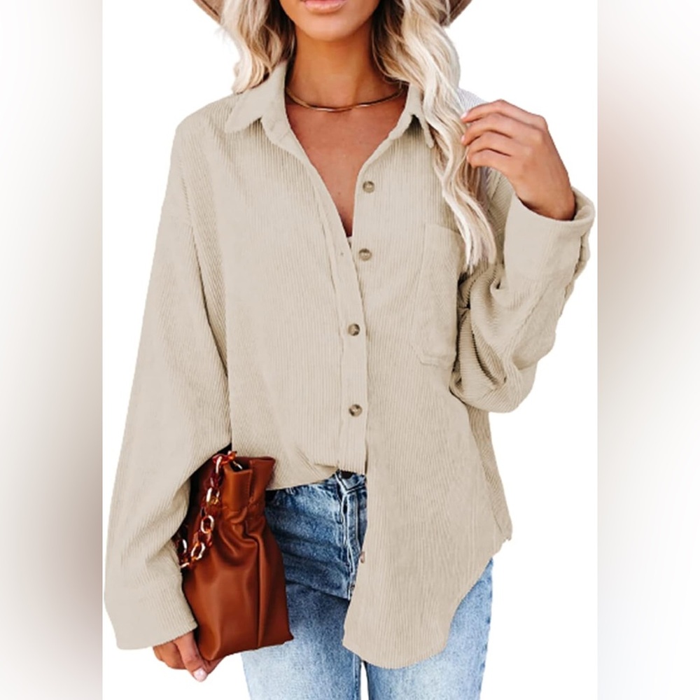 Beige Corduroy Button-Up Shirt